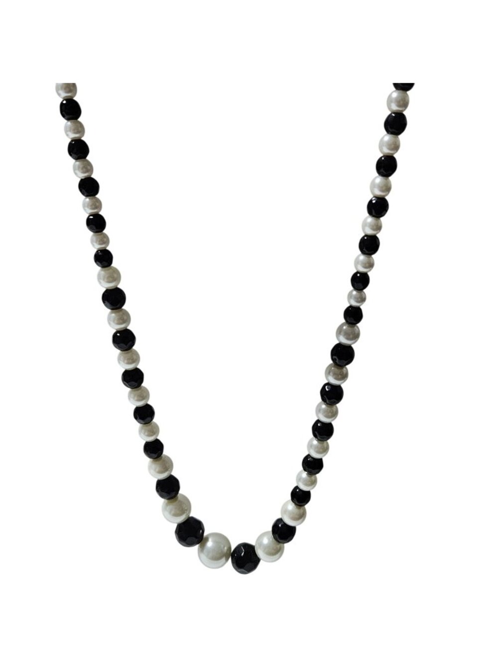 Vintage Beaded Necklace Retro 50s Rockabilly Pinup Black White Fashion Jewelry